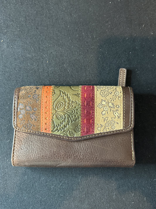 Fossil Dark Brown Leather Wallet 5 5/8" W x 4" Tall Contains 12 Credit Card ID Slots