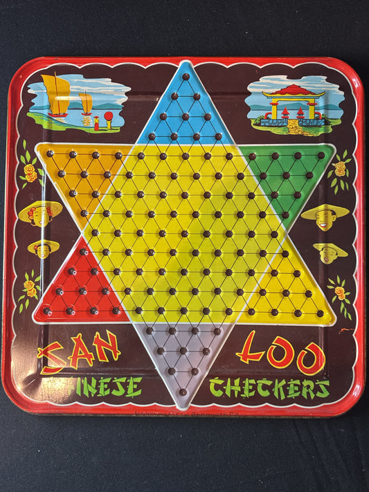 Vintage 1952 "San Loo" Chinese Checkers Metal Gameboard Great Decor No Marbles