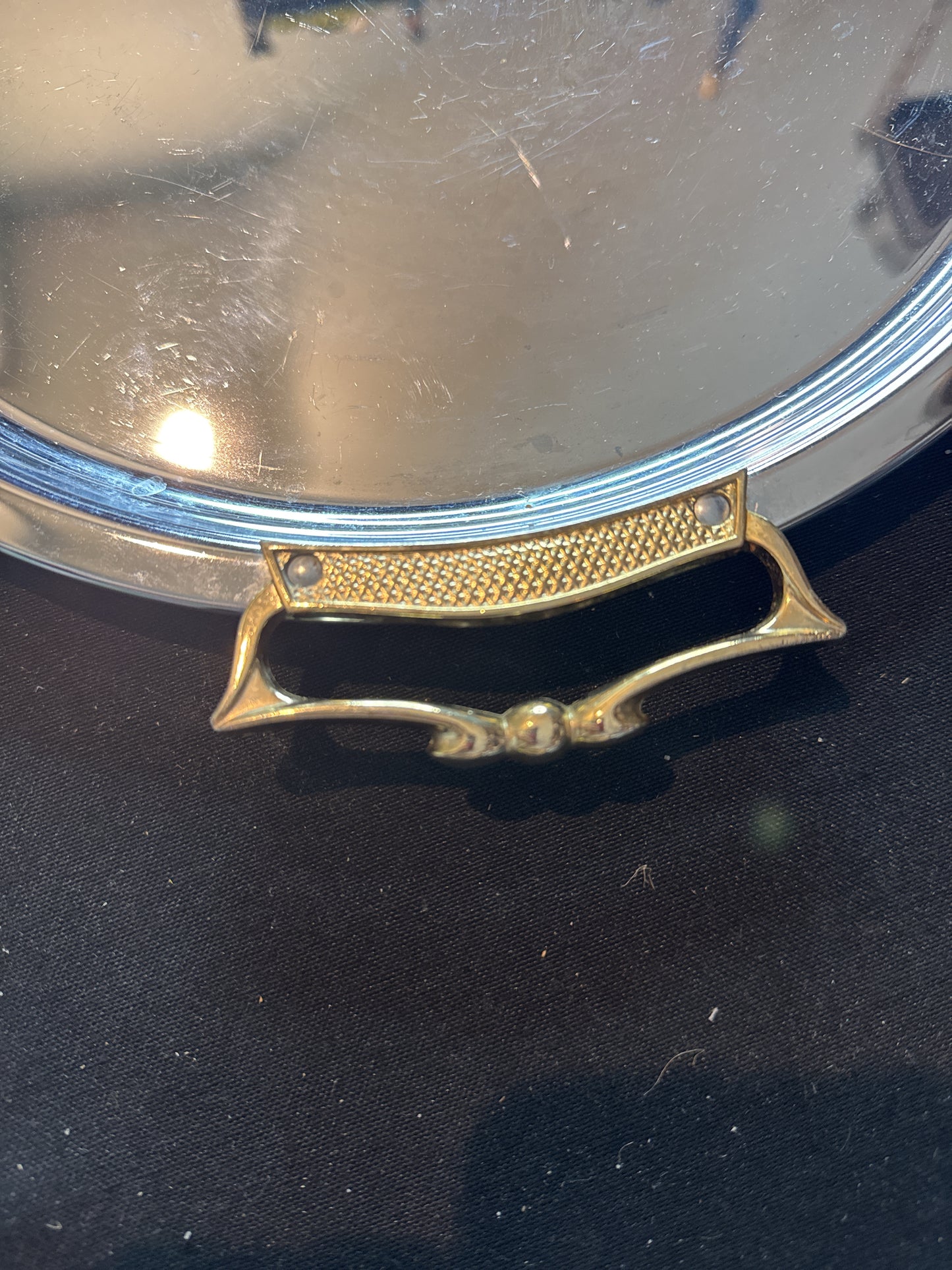 Vintage Kromex Round Serving Tray 12.75" x 14.75" With Handles