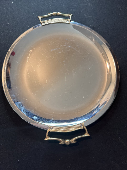 Vintage Kromex Round Serving Tray 13.25" x 15.5" With Handles