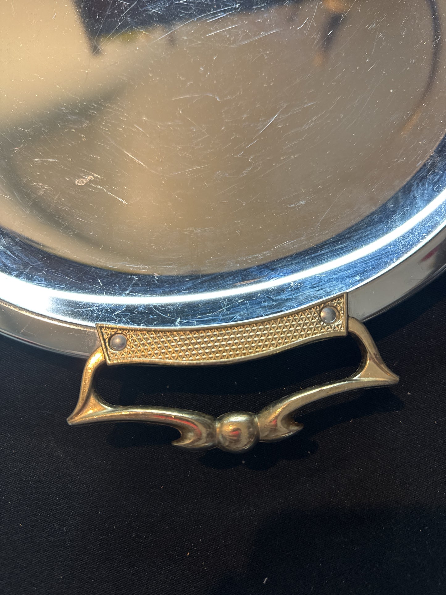 Vintage Kromex Round Serving Tray 13.25" x 15.5" With Handles