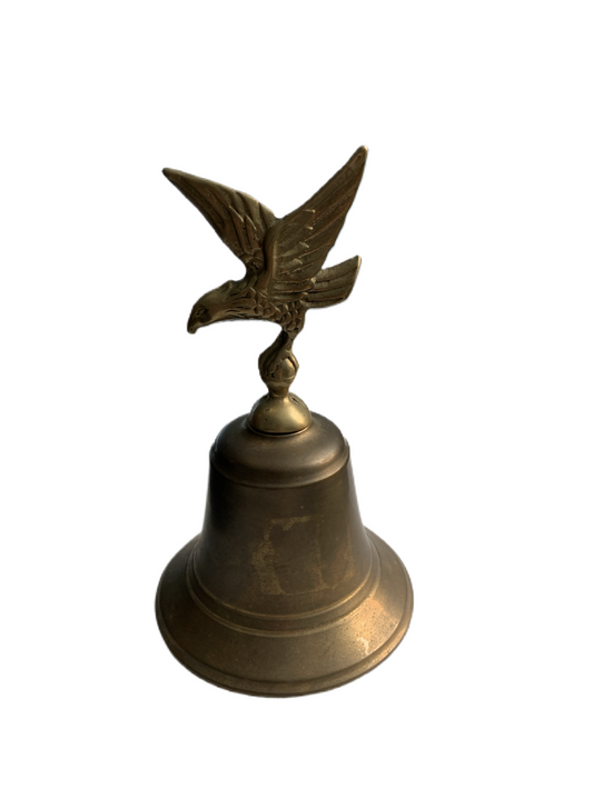 Antique Brass Eagle Bell 6" Eagle with Wings Open Hand Carved Detail