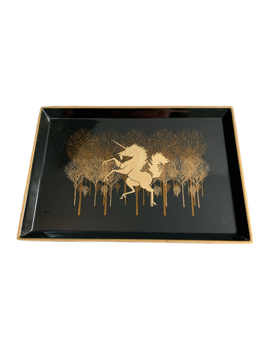 Vintage Otagiri Japan Small Unicorn Laquerware Tray