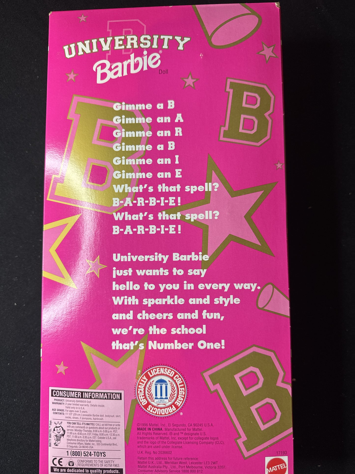 Barbie University of Nebraska Huskers Cheerleader Mattel 1996 New in Box