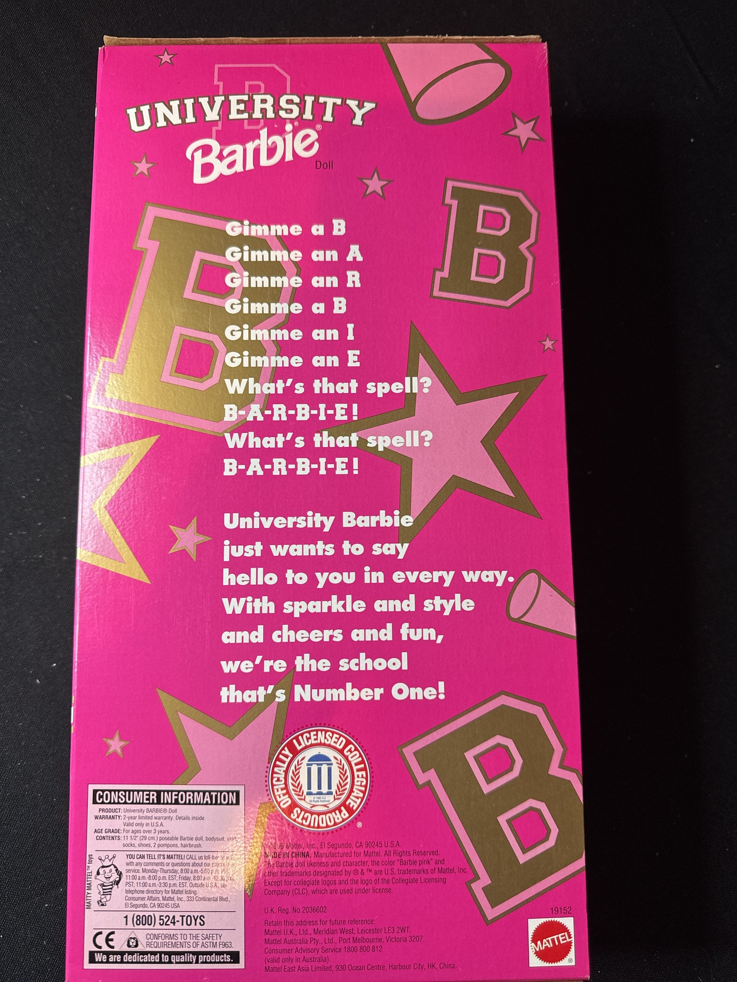 Barbie University BYU Brigham Young University Mattel 1996 Cheerleader New in Box