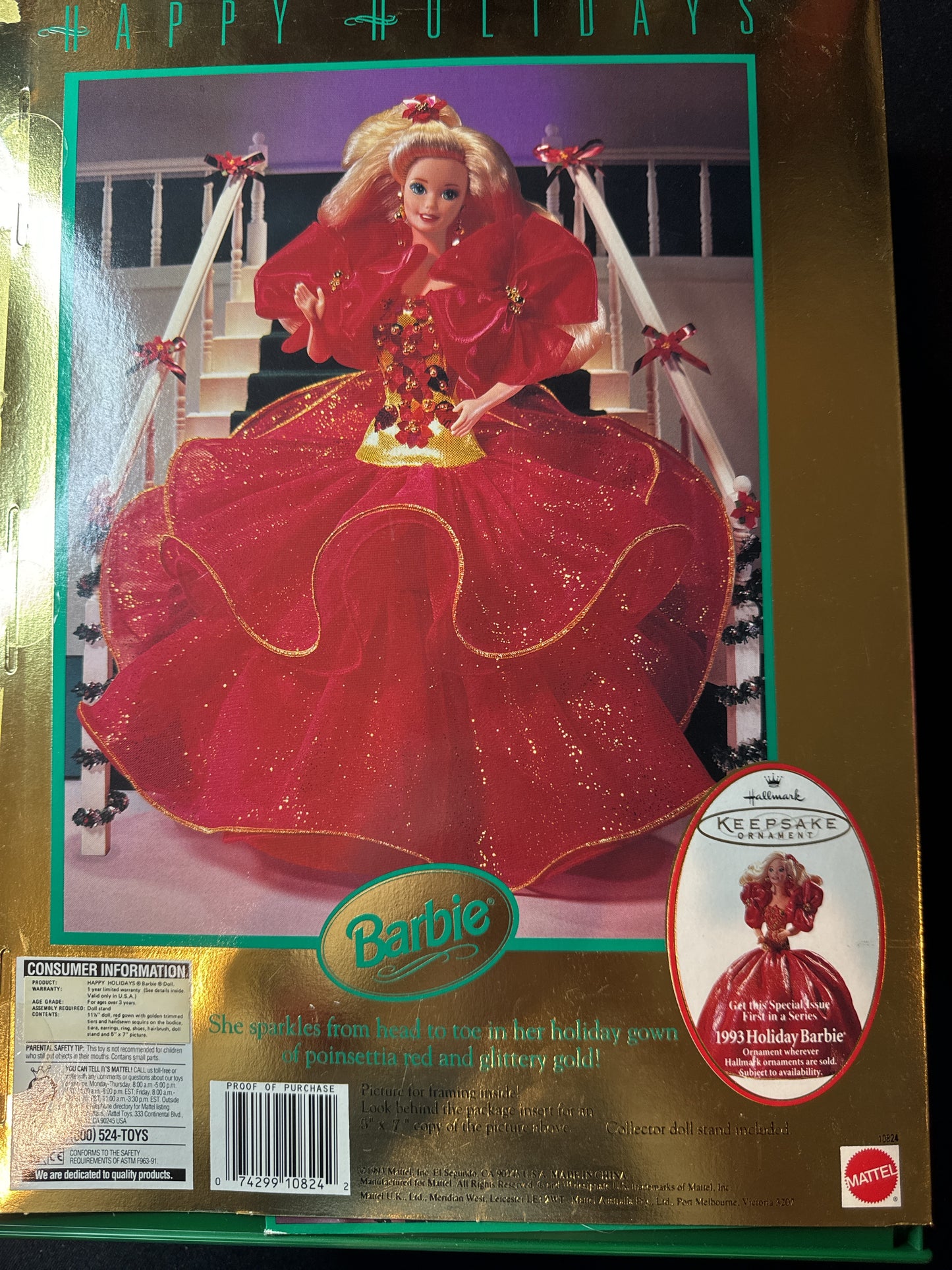 Barbie Happy Holidays 1993 Collectible Doll Mattel 10824 New in Box