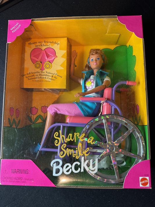 Barbie Share a Smile Becky with Wheelchair Mattel 1993 New in Box