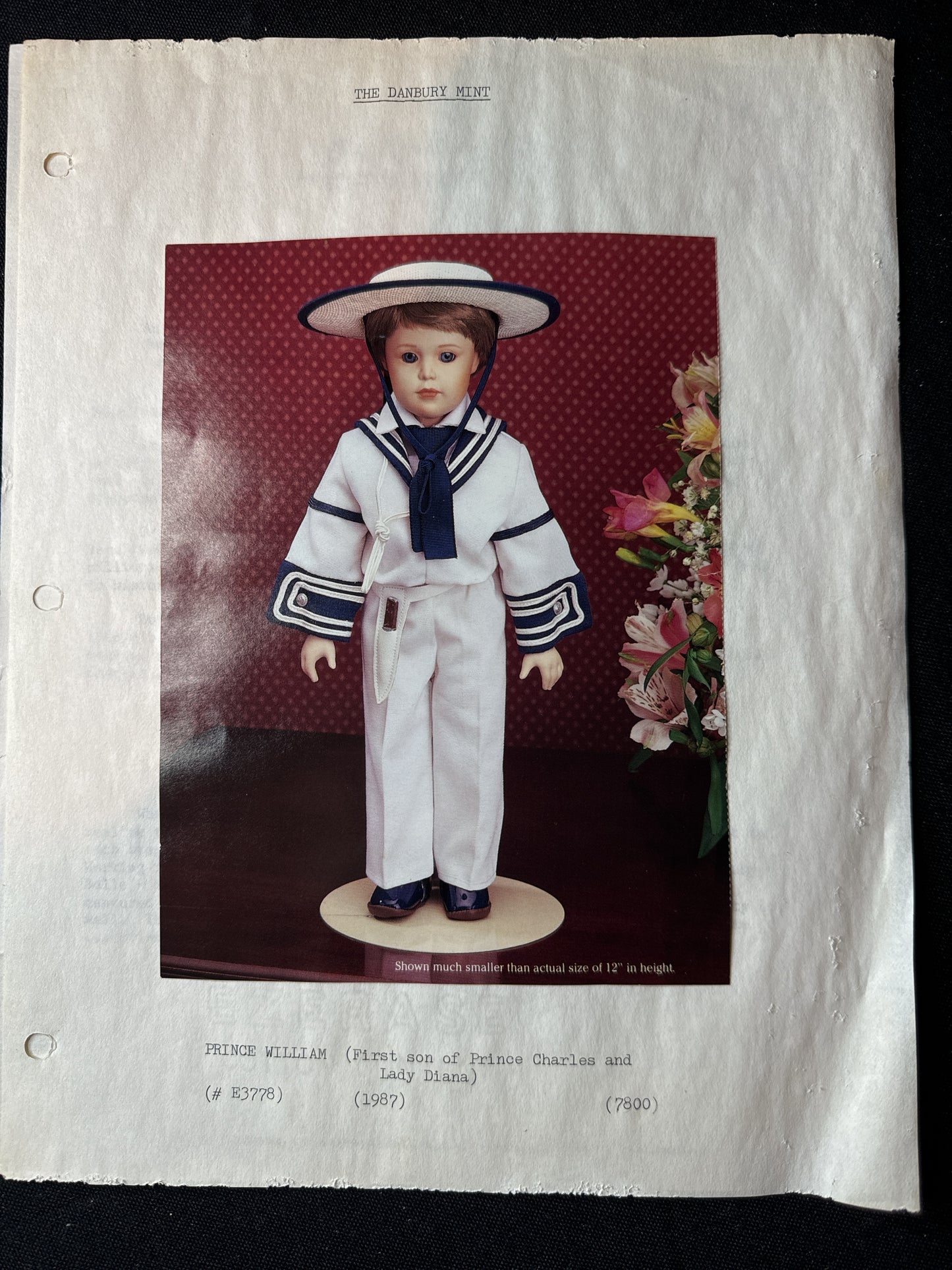 Vintage 1980's Prince William The Royal Wedding 11" Doll w/ Stand & Certs Danbury Mint No Box