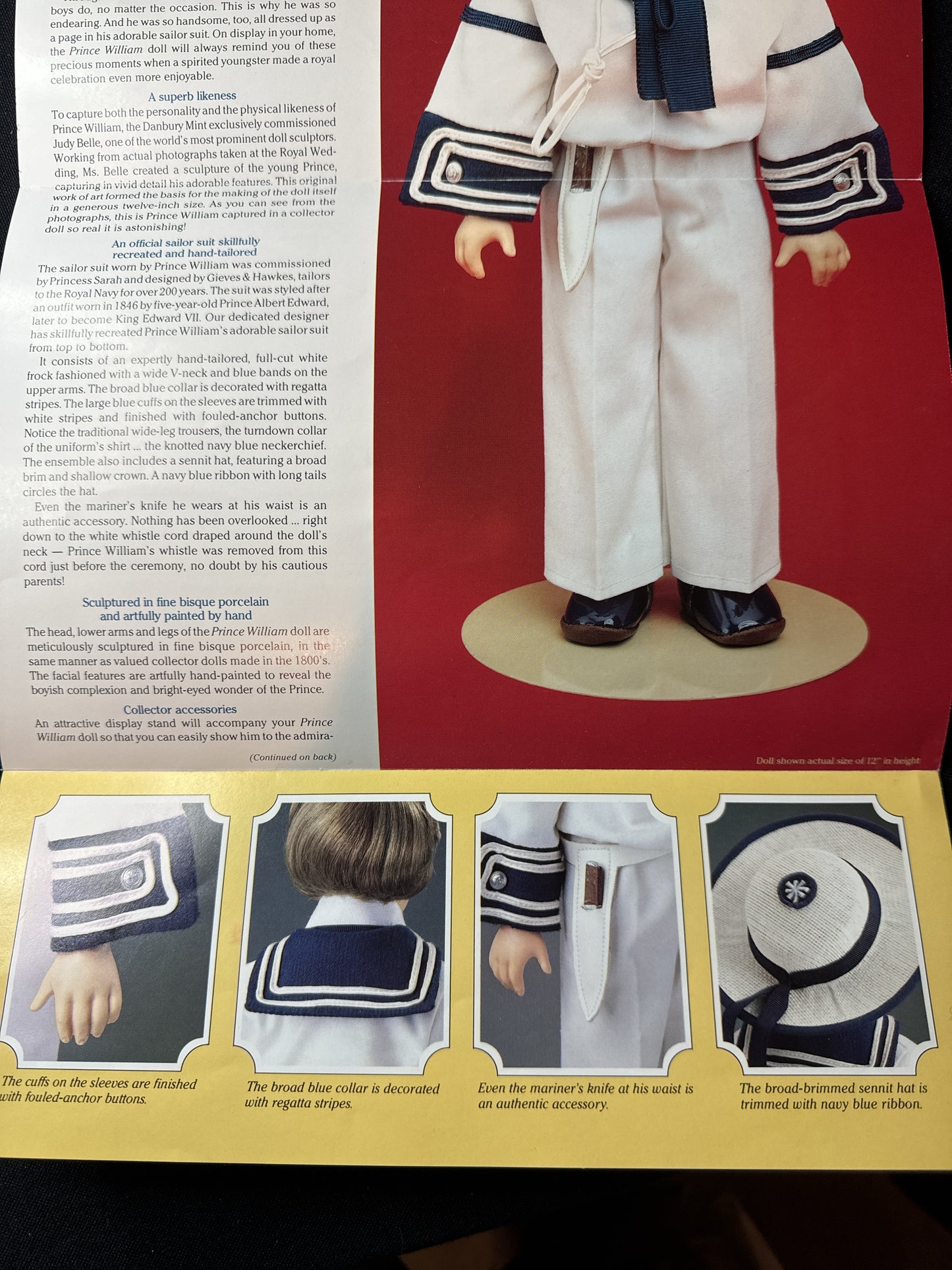 Vintage 1980's Prince William The Royal Wedding 11" Doll w/ Stand & Certs Danbury Mint No Box