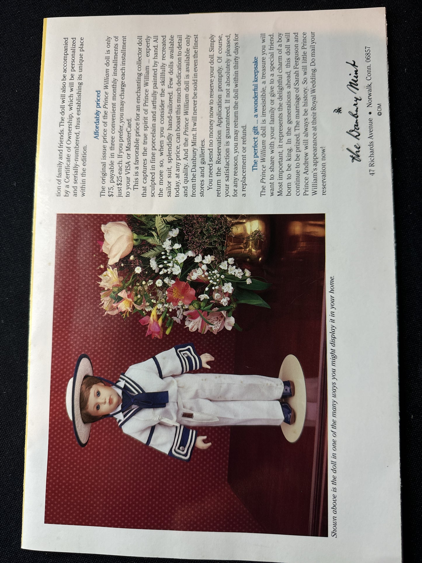 Vintage 1980's Prince William The Royal Wedding 11" Doll w/ Stand & Certs Danbury Mint No Box