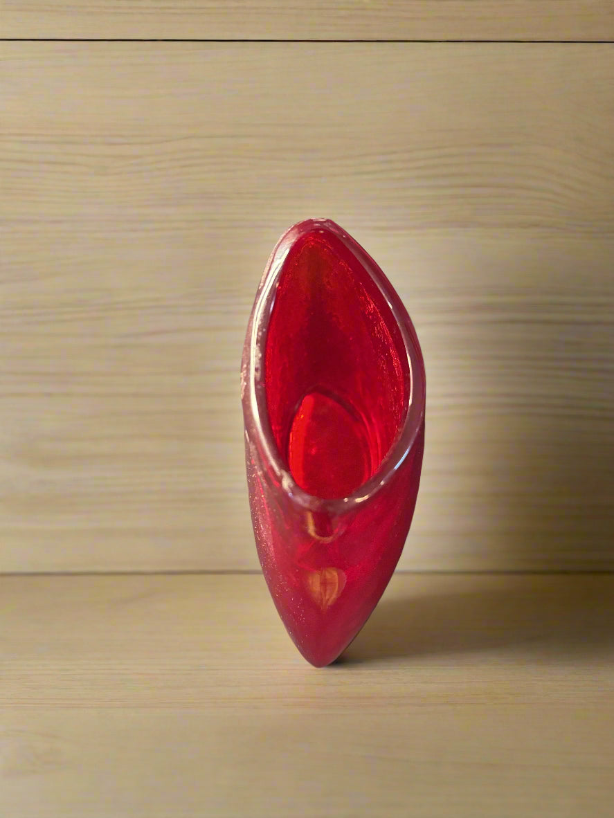 Vintage Modern Ruby Red Amberina Glass Vase 7" x 7" x 2.5" MCM