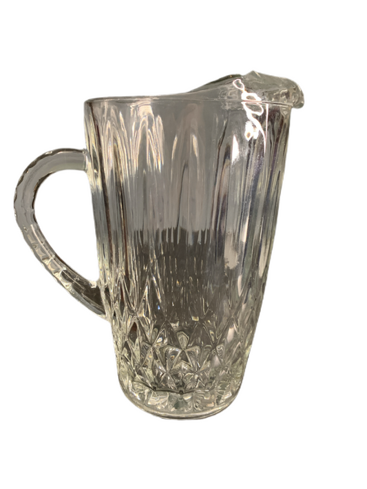 Vintage Anchor Hocking Crown Point Pattern Clear Glass Pitcher with Pressed Diamond Design