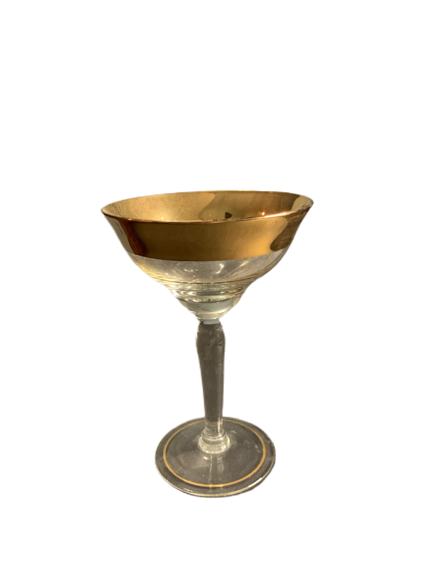 Vintage Large Blown Glass Champagne Coupe, Toasting Coupe with Gold Rim, Single Stem