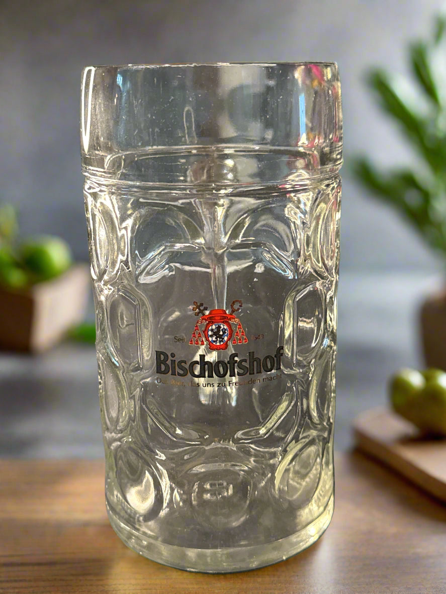 Bischofshof Beer Glass Stein Germany Dimple Glass 1 Liter 8" Tall