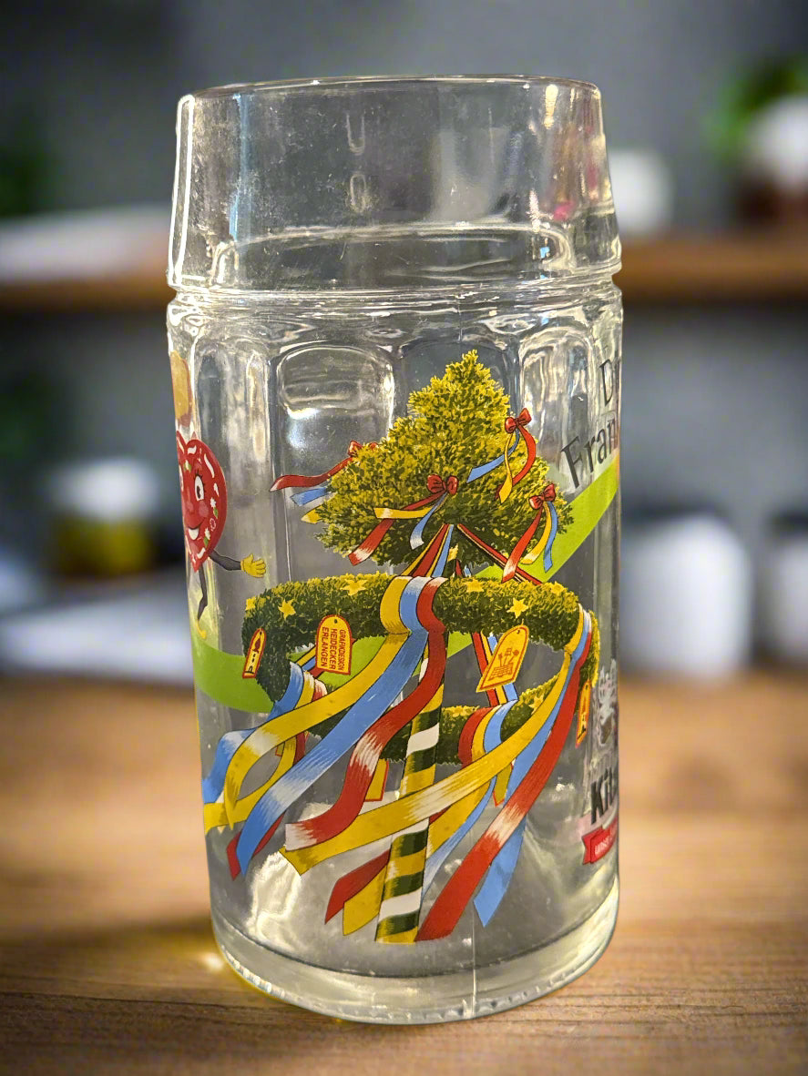 Dinkel's Frankendorf Kitzmann Beer Glass Stein Glass 1 Liter Germany 8 3/8" Tall