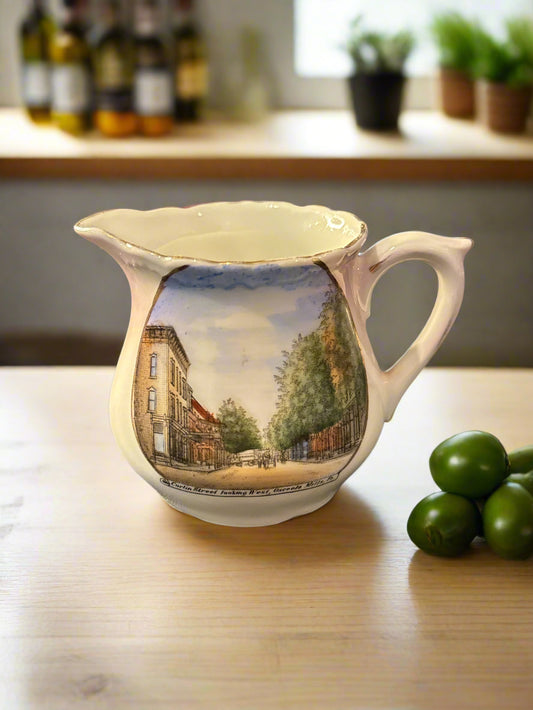 Souvenir Porcelain Creamer 3" Tall Circa 1910 Curtin Street looking west Osceola Mills, PA