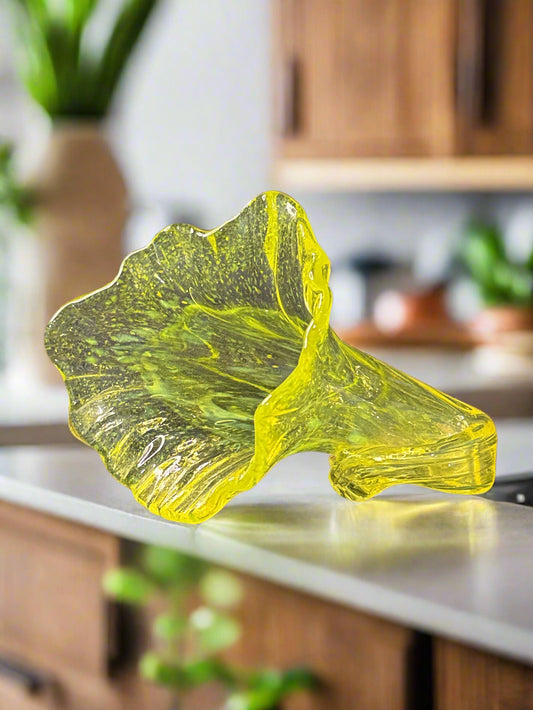 Vintage Art Glass Cornucopia Yellow Hand Blown Glass MCM Signed Beckwith