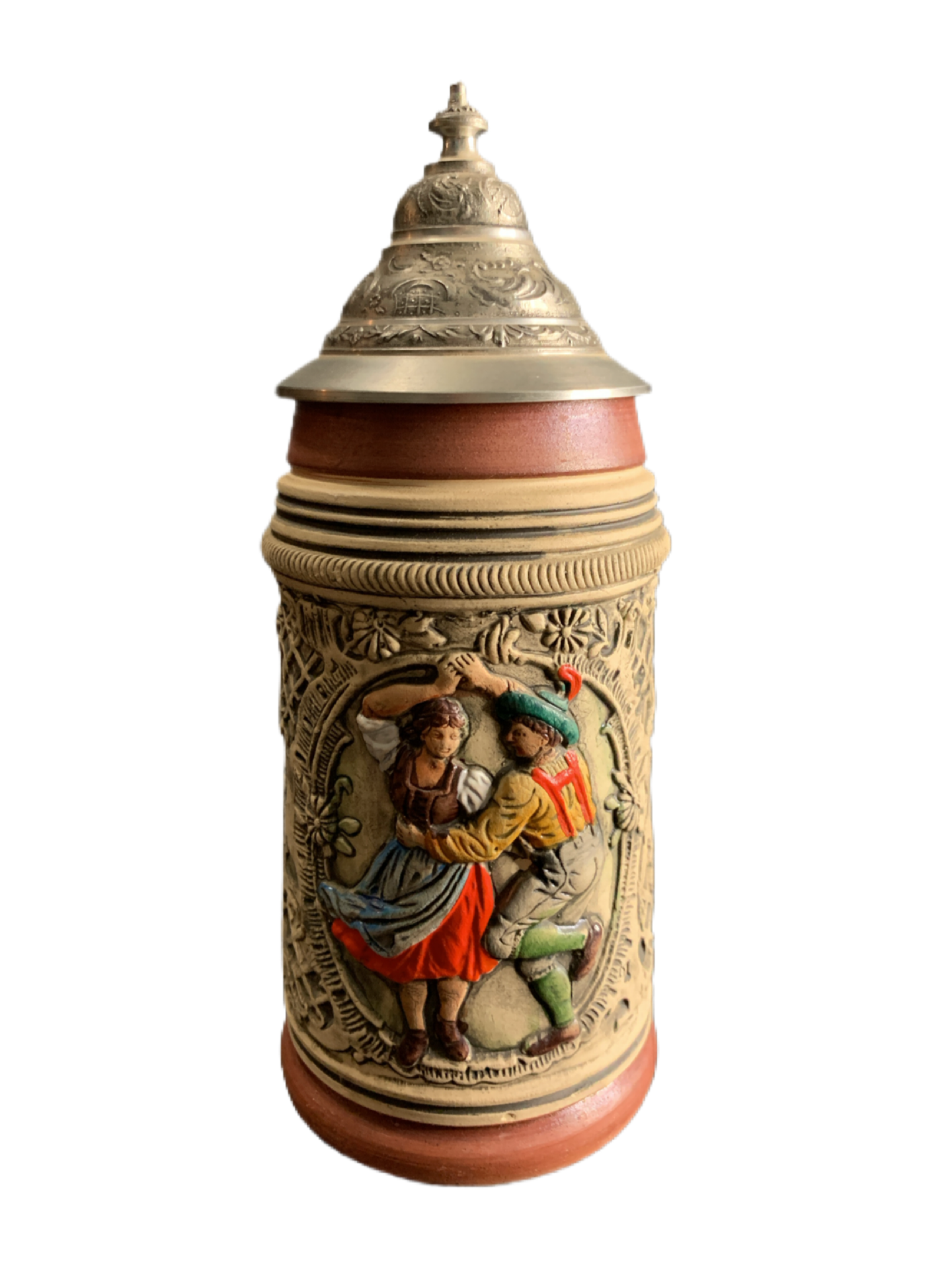 Thewalt Alt Grenzau Dancers German Beer Stein with Pewter Lid Ceramic .25L Western Germany