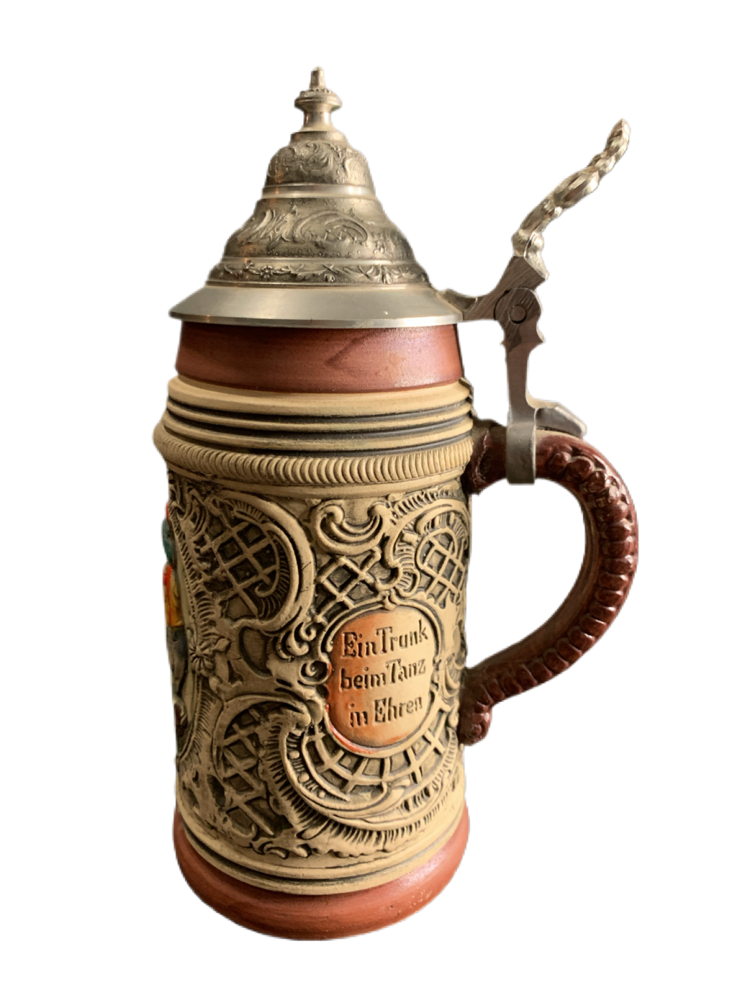 Thewalt Alt Grenzau Dancers German Beer Stein with Pewter Lid Ceramic .25L Western Germany