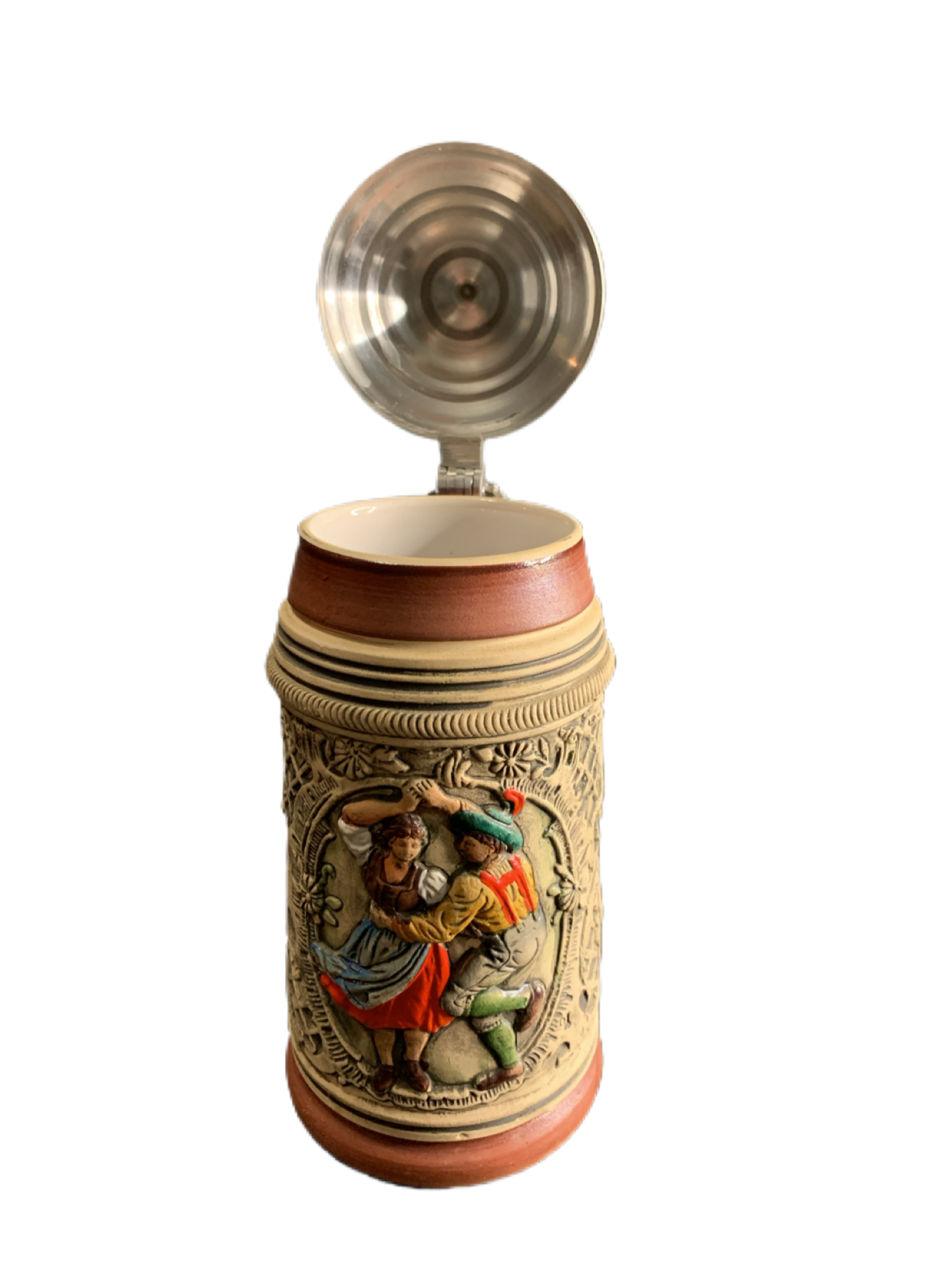 Thewalt Alt Grenzau Dancers German Beer Stein with Pewter Lid Ceramic .25L Western Germany