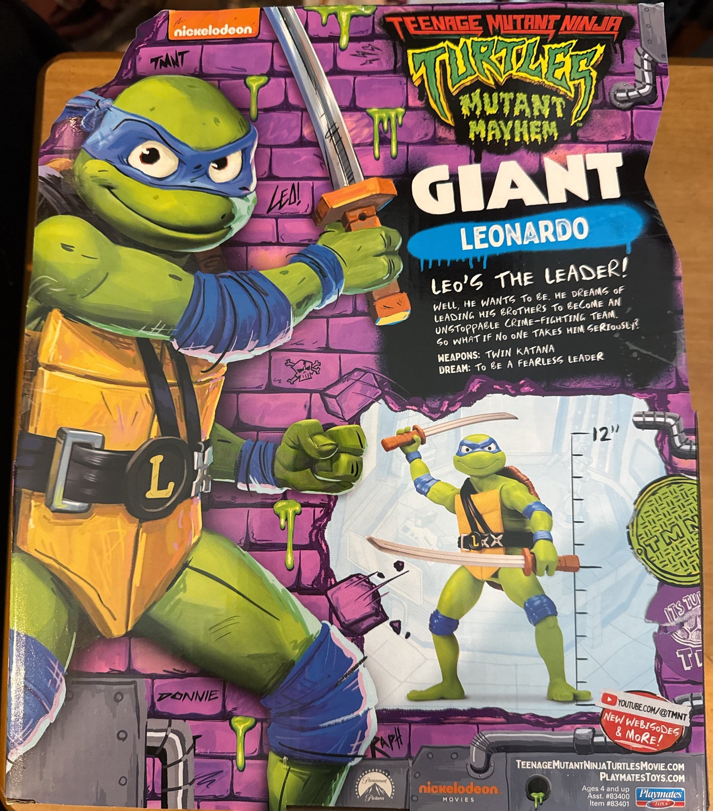 Teenage Mutant Ninja Turtles Giant Leonardo 12" Action Figure w/ Twin Katanas New in Box