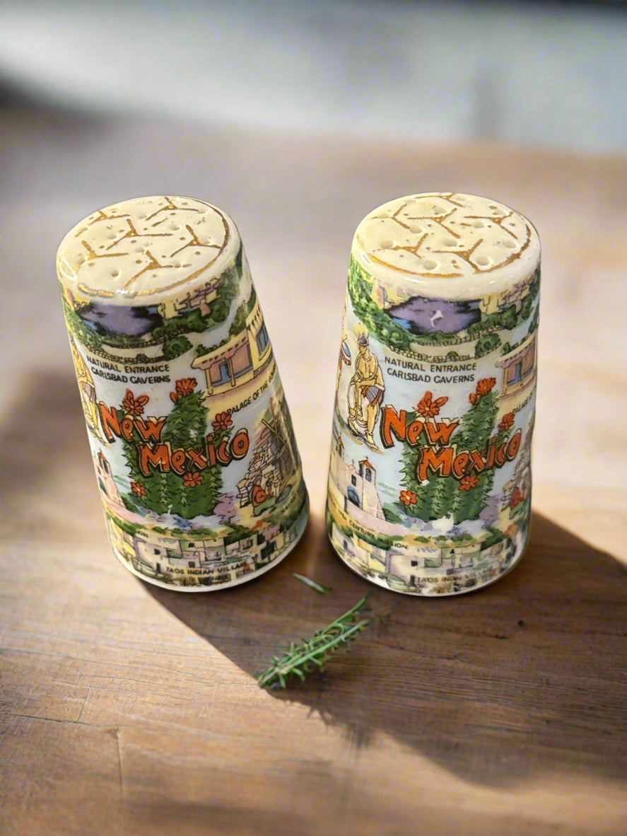 New Mexico Souvenir Salt & Pepper Shakers Porcelain Thrifco Japan Vintage 3" Tall