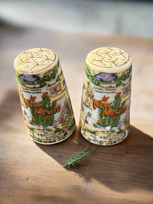 New Mexico Souvenir Salt & Pepper Shakers Porcelain Thrifco Japan Vintage 3" Tall