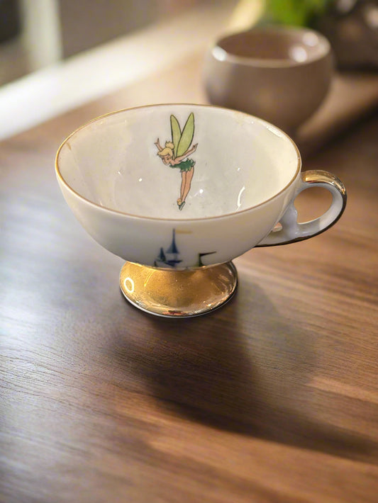 Vintage Disneyland Castle Tinkerbell Footed Demitasse Teacup Gold Trim