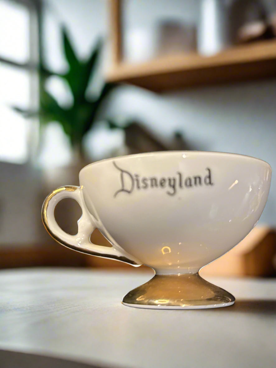 Vintage Disneyland Castle Tinkerbell Footed Demitasse Teacup Gold Trim