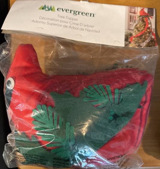 Evergreen Red Cardinal Tree Topper New Sealed in Package
