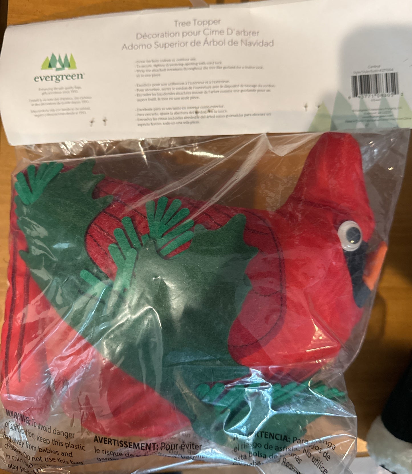 Evergreen Red Cardinal Tree Topper New Sealed in Package