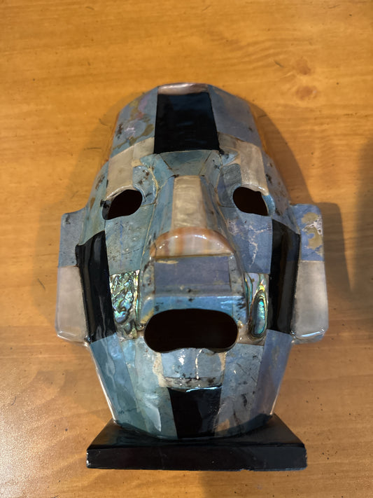Mayan Mosaic Burial Death Mask Aztec Shell Onyx Turquoise 8" Tall