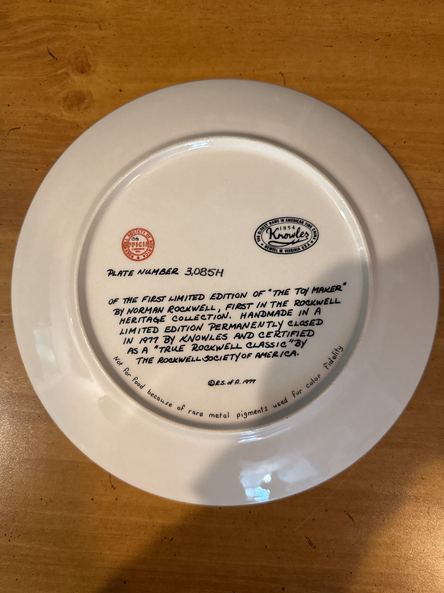 Vintage Norman Rockwell's "The Toymaker" Collector Plate 8.5" Wide Plate # 3085H