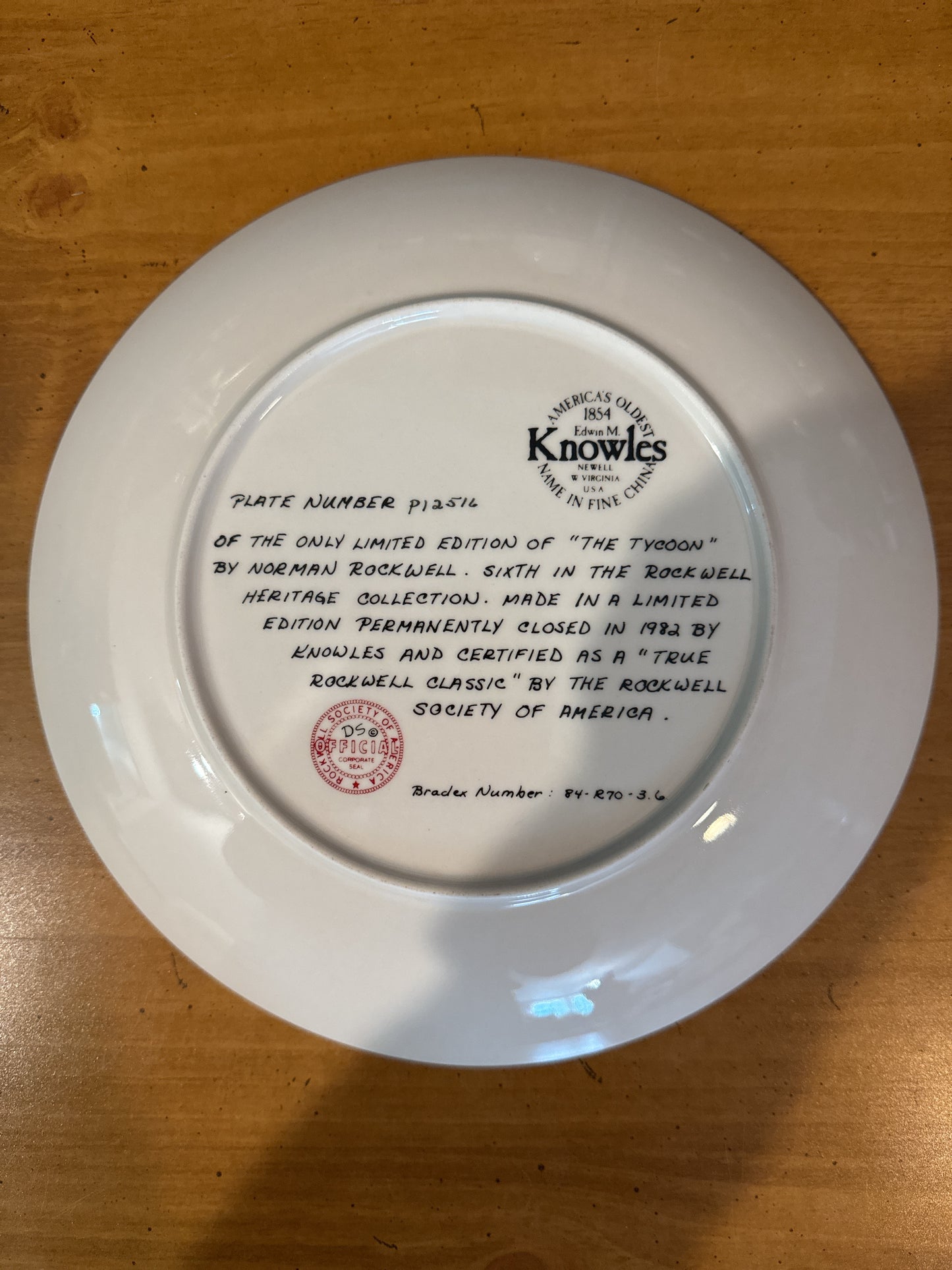 Knowles Norman Rockwell "The Tycoon" Collector's Plate 8.5" Wide Plate # P12516