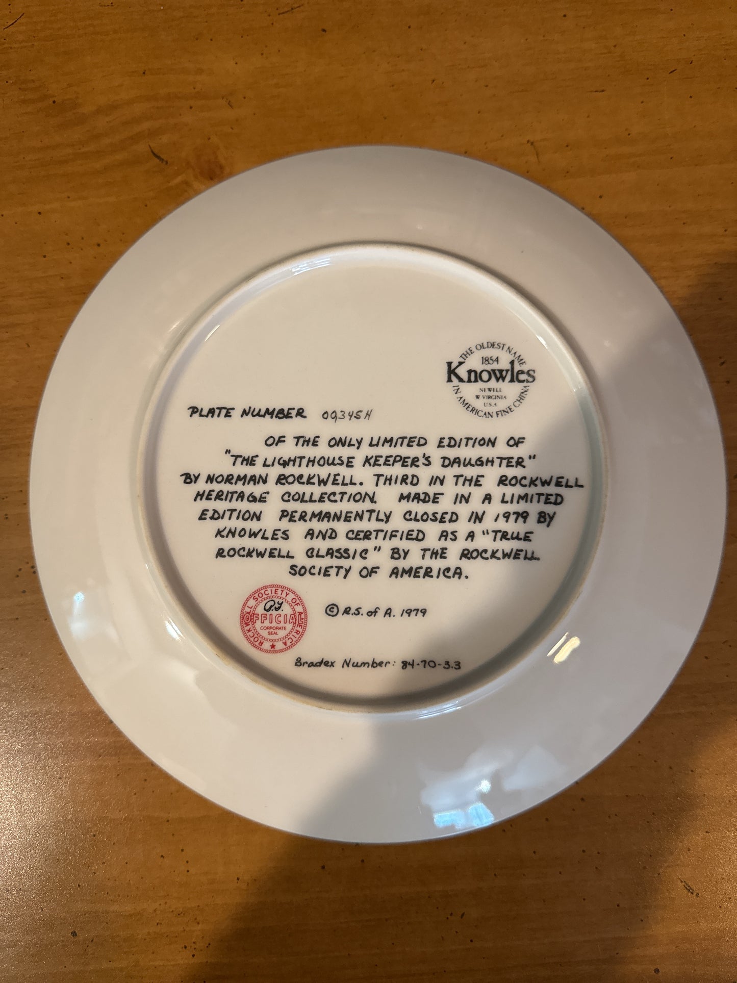 Knowles Norman Rockwell "The Lighthouse Keeper's Daughter" Collector's Plate 8.5" Wide Plate # 09345H