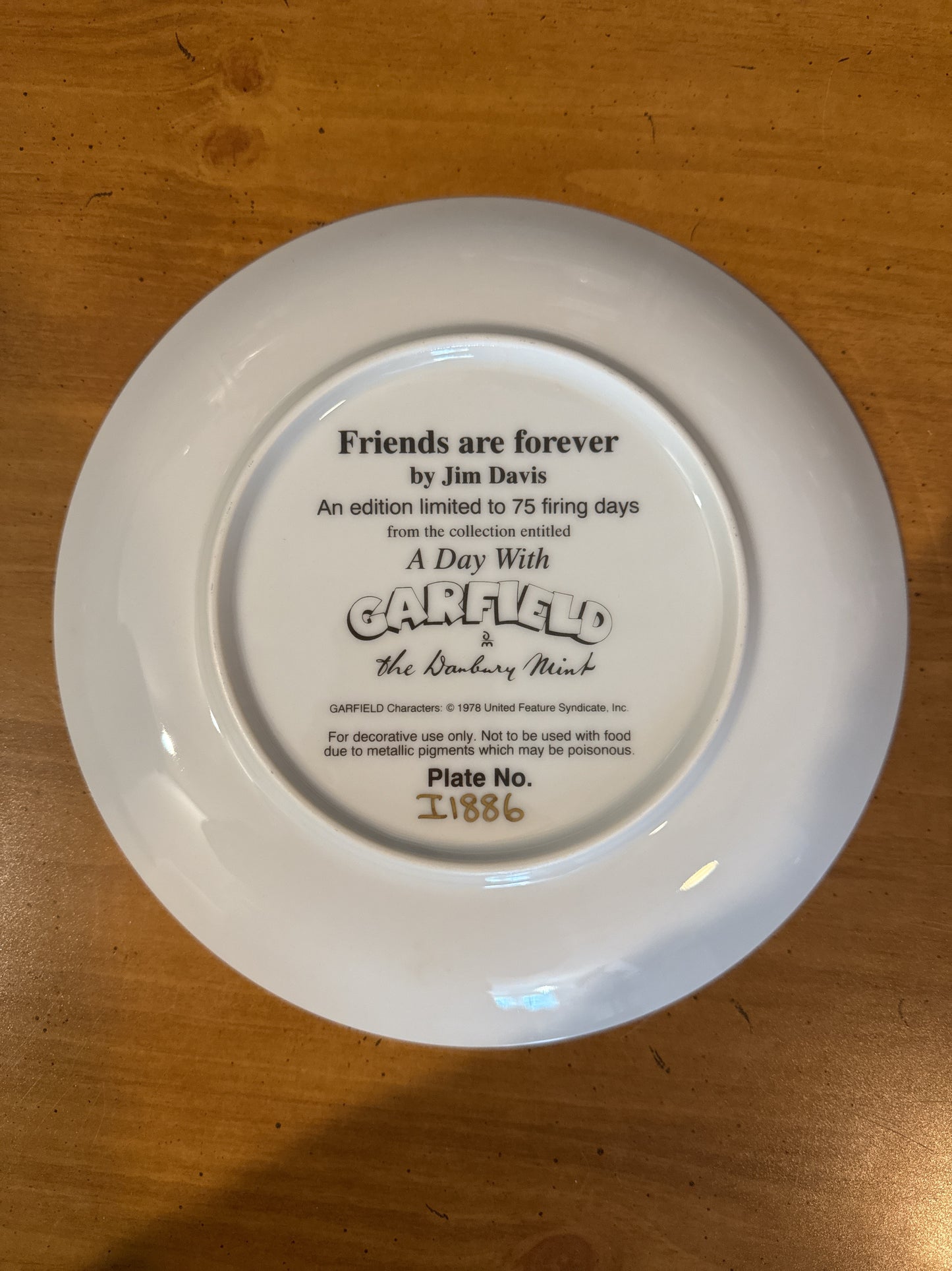 Garfield Collector's Plate by Danbury Mint "Friends Are Forever" 8.25" Wide Plate #I1886 Jim Davis