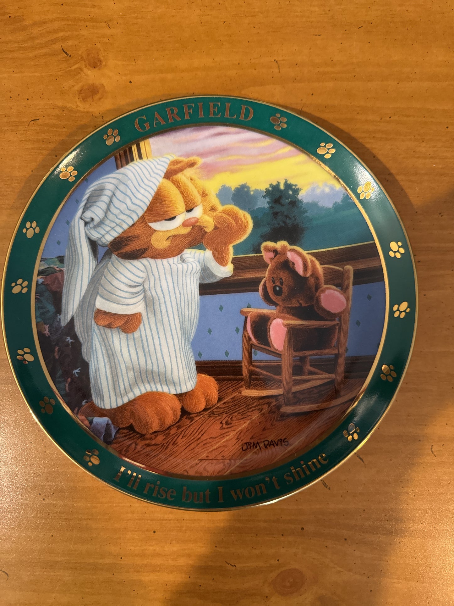 Garfield Collector's Plate by Danbury Mint "I'll Rise But I Won't Shine" 8.25" Wide Plate #I1886 Jim Davis