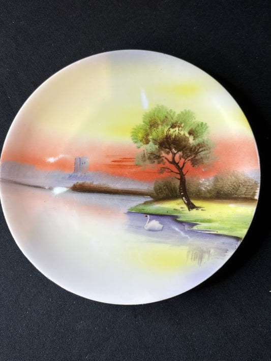 Noritake 7.5" Plate Tree & Swan Yellow Sky Scene