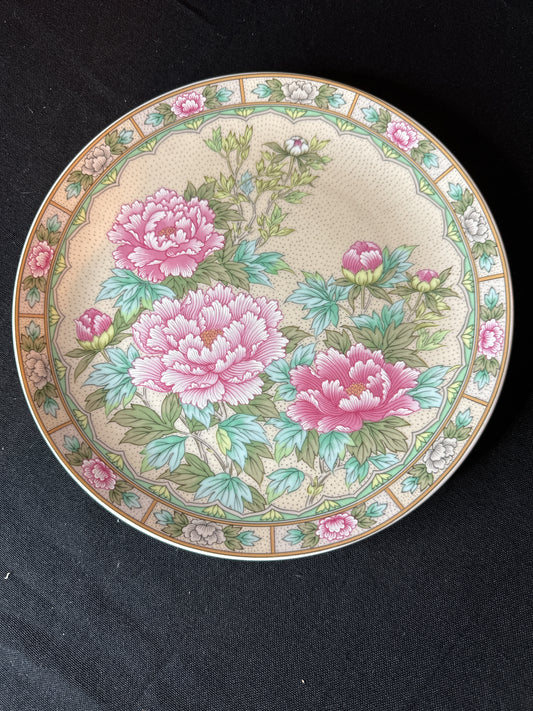 Lefton China 8.25" Plate Pink Peony Plate Floral Represent Family Prosperity 1988 Rare C90