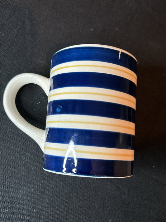 Royal Norfolk Blue and Yellow Stripes Coffee Mug 12oz 4" Tall