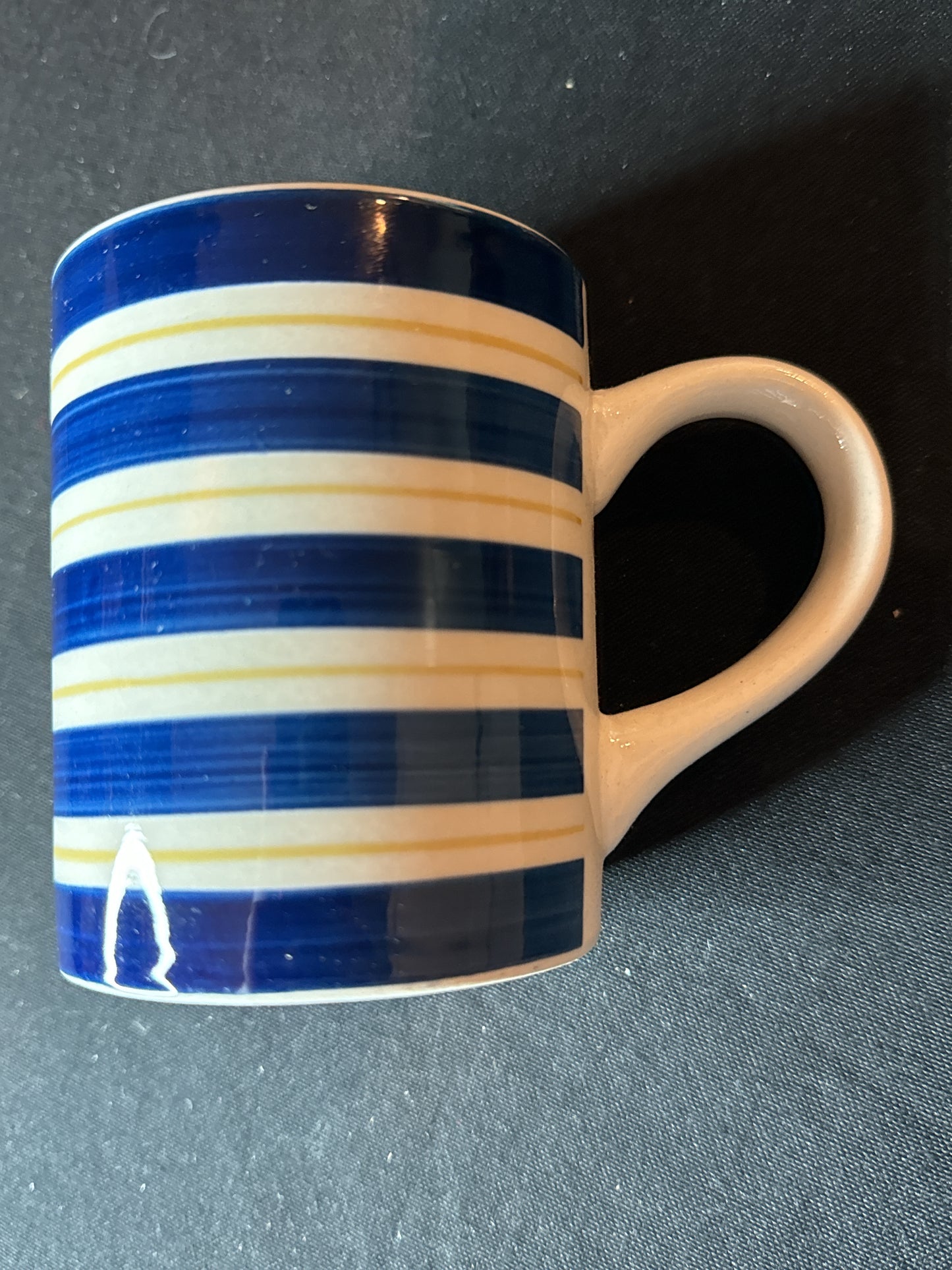 Royal Norfolk Blue and Yellow Stripes Coffee Mug 12oz 4" Tall