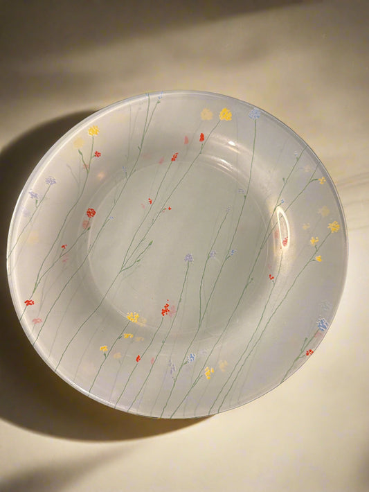 Farmhouse Wild Flower 7.5" Salad Plates Frosted Glass France Set of 4
