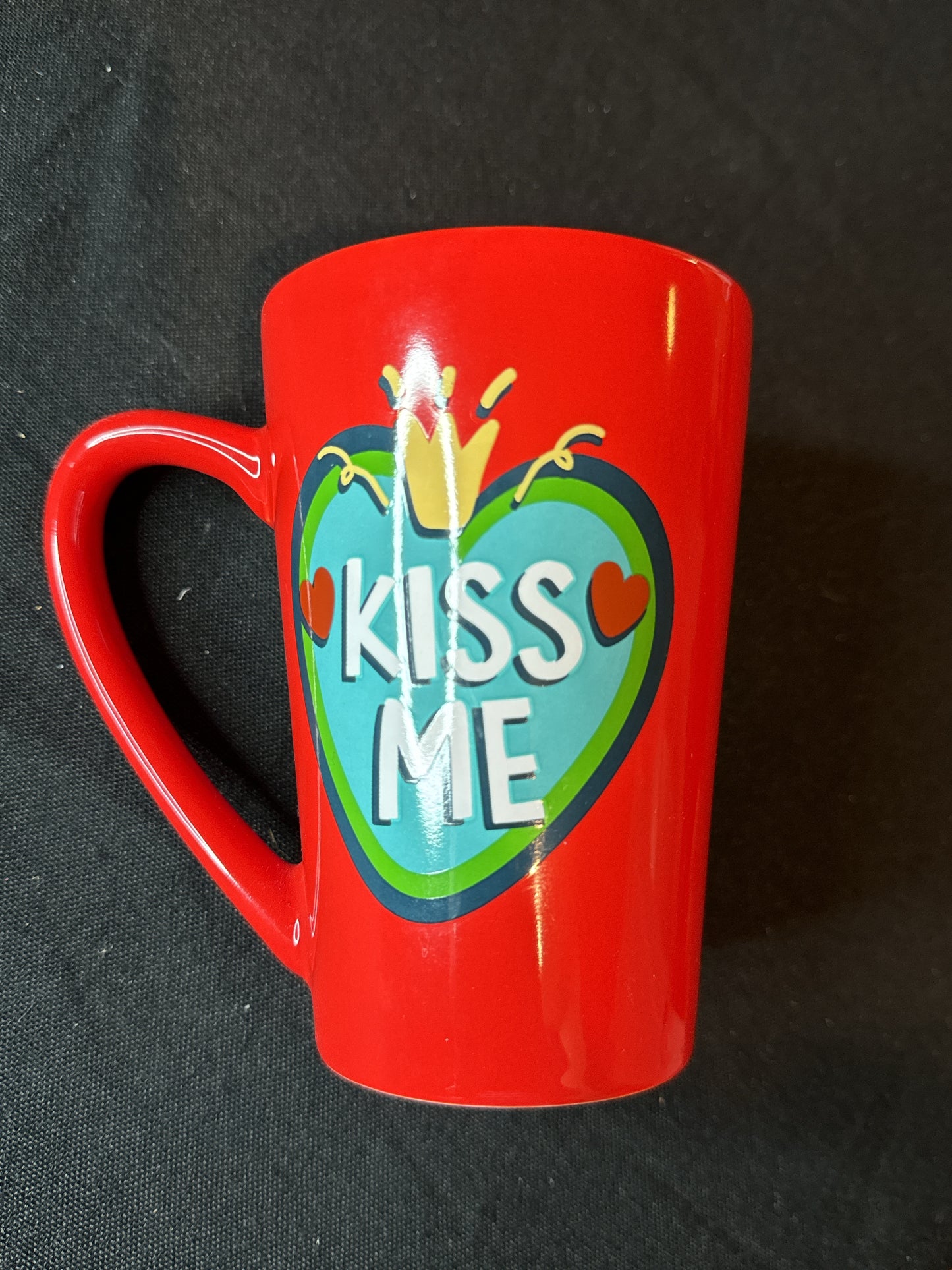 Kiss Me Red Coffee Mug Red Interior 5" Tall 12oz