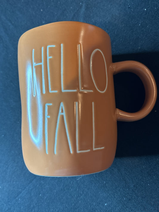 Rae Dunn Hello Fall Pumpkin Spice Color Coffee Mug New Inventory 5" Tall 16oz