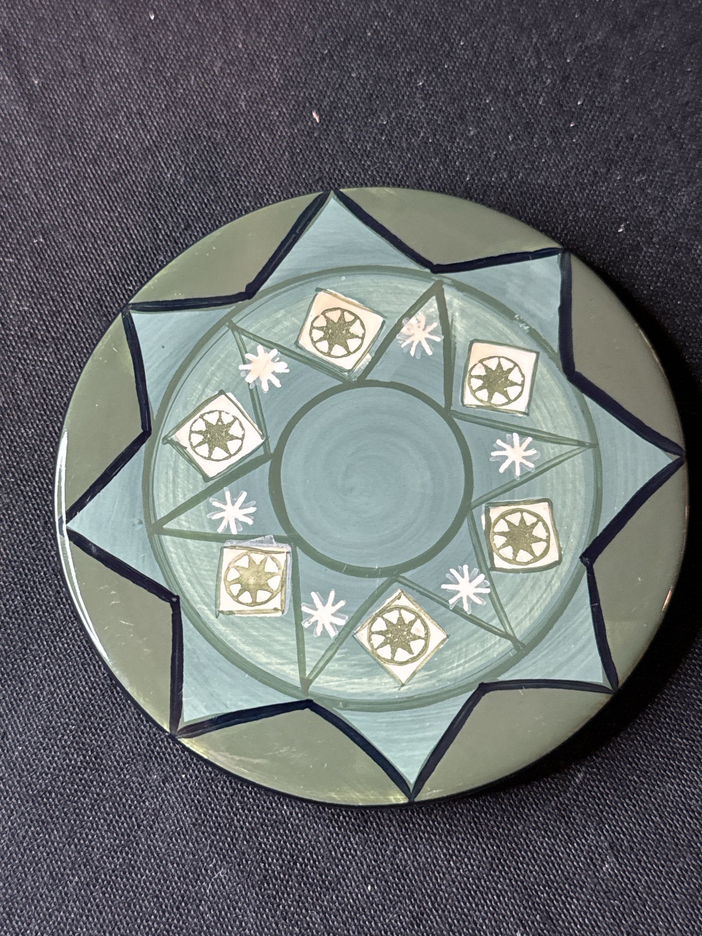 Milson & Louis Coasters (4) Green & Black Porcelain with Tree Caddy