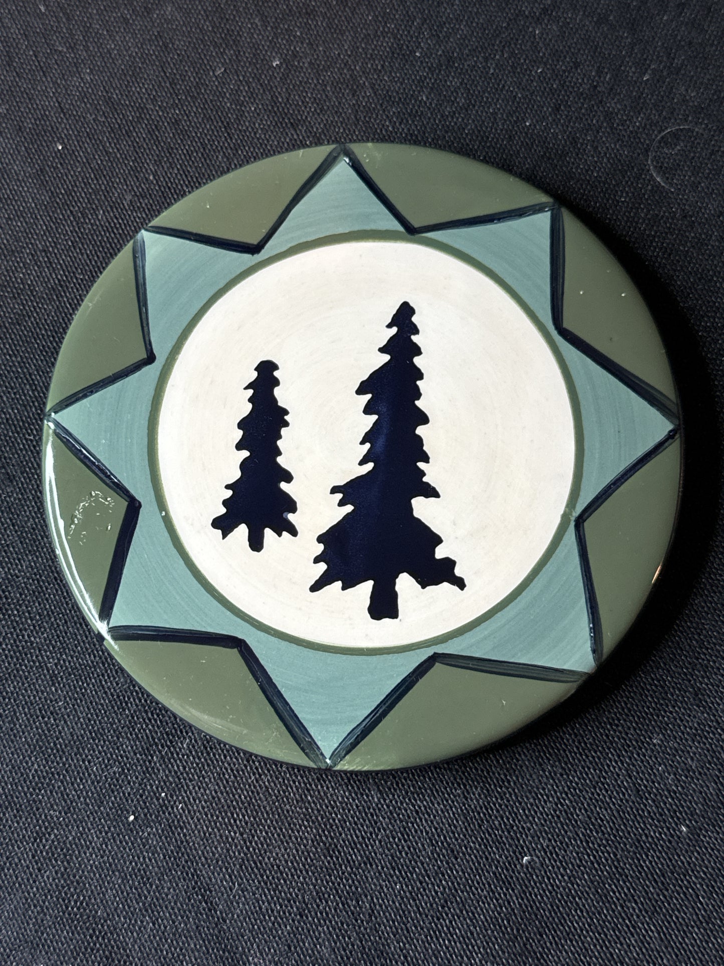 Milson & Louis Coasters (4) Green & Black Porcelain with Tree Caddy