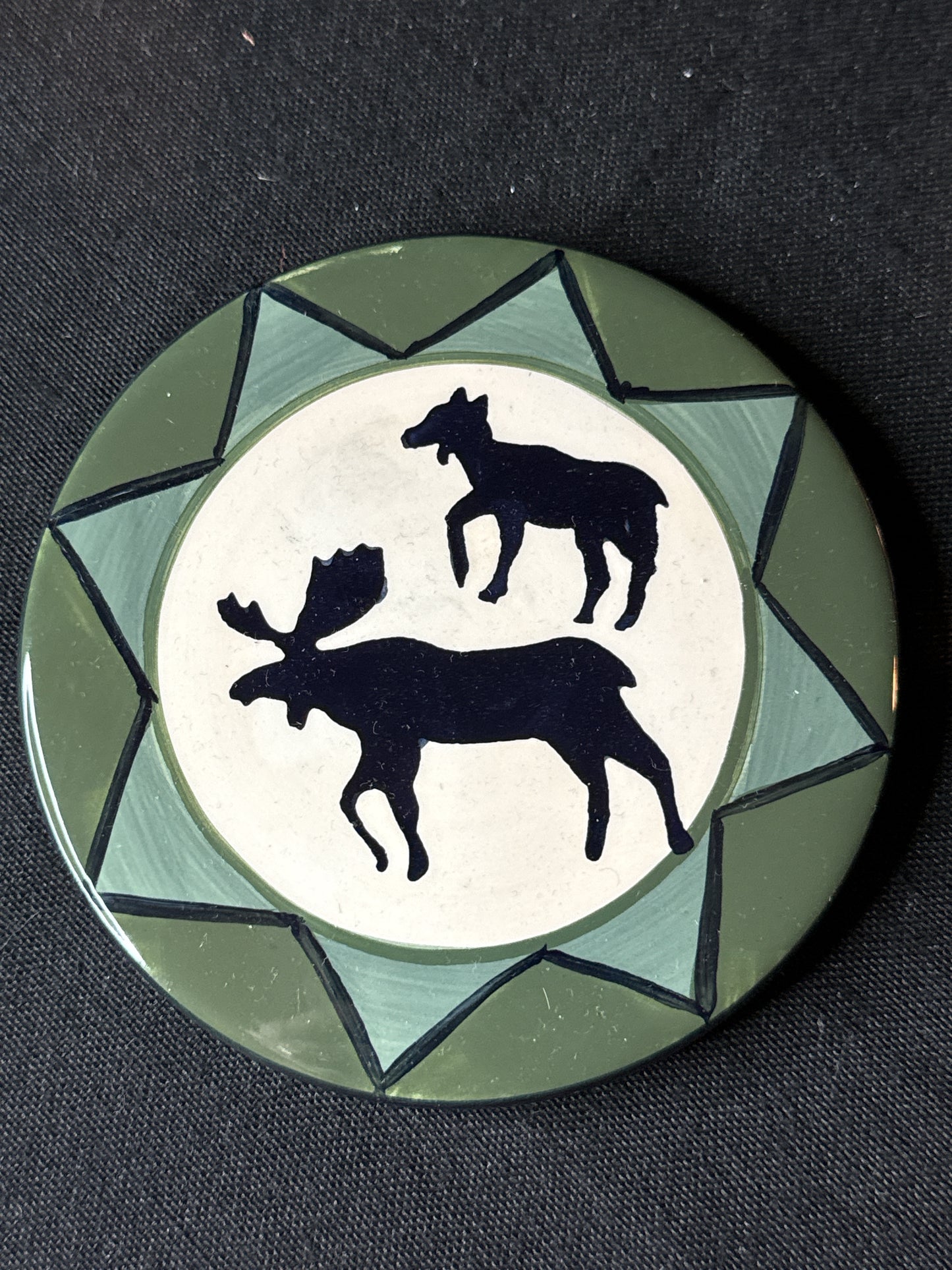 Milson & Louis Coasters (4) Green & Black Porcelain with Tree Caddy