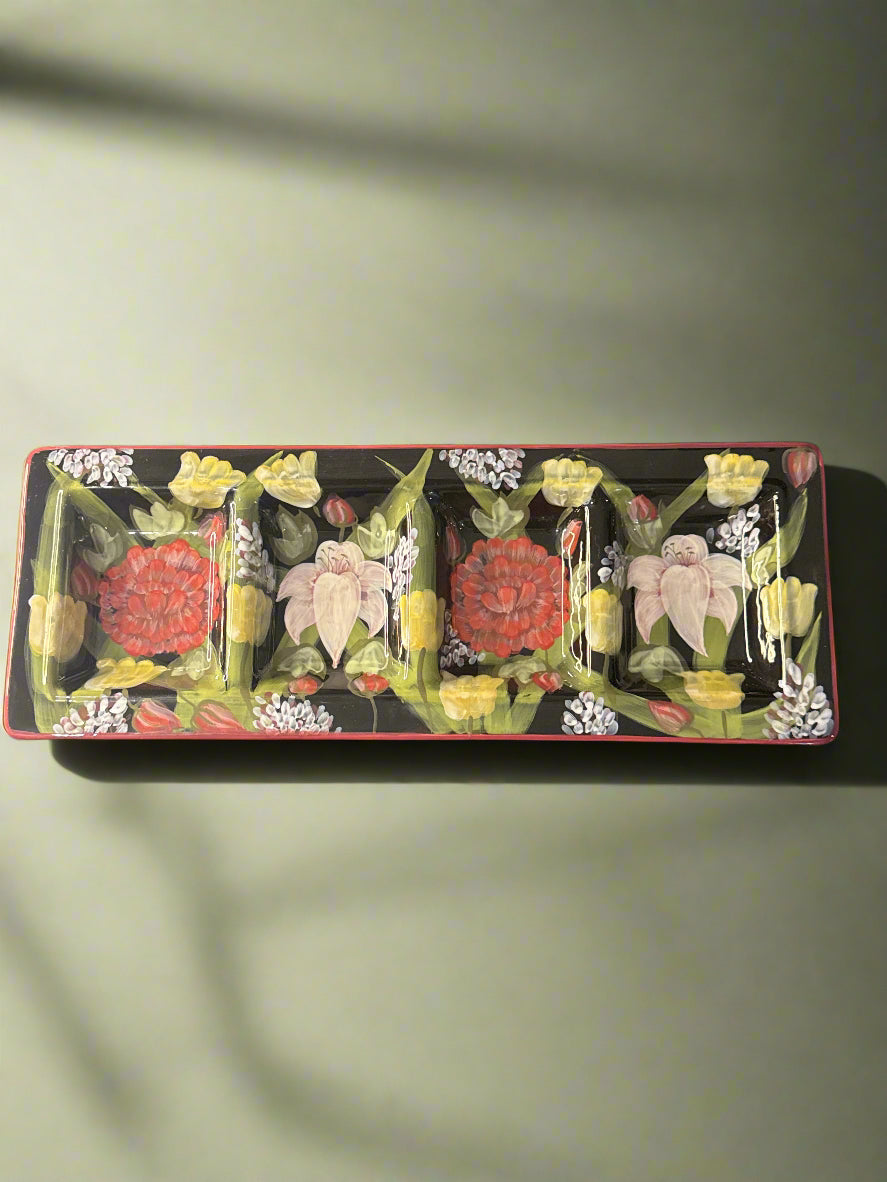 Certified International Lesal Studio Hand Painted Evening Song Rectangle 4 Comp. Serving Tray