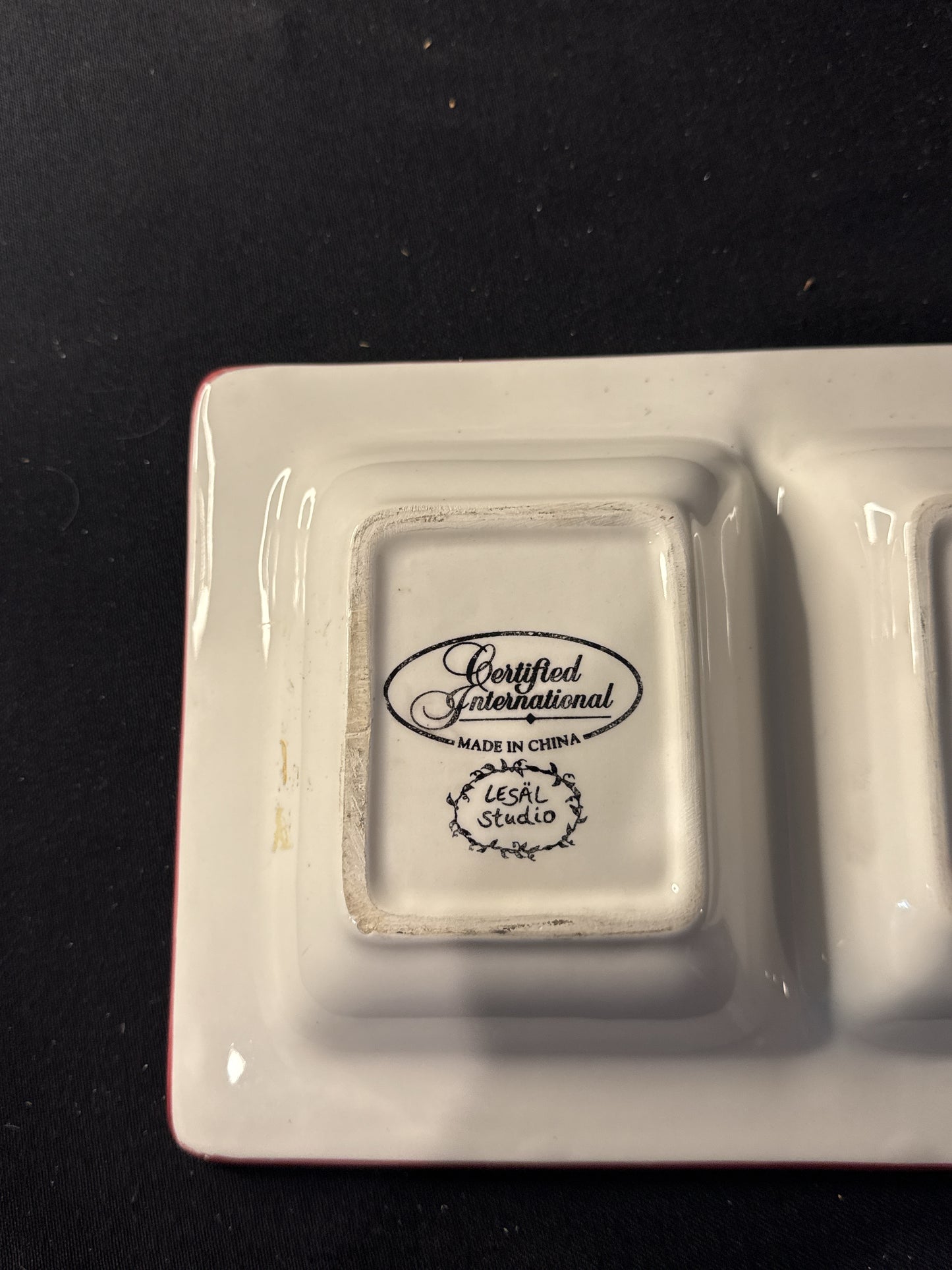 Certified International Lesal Studio Hand Painted Evening Song Rectangle 4 Comp. Serving Tray