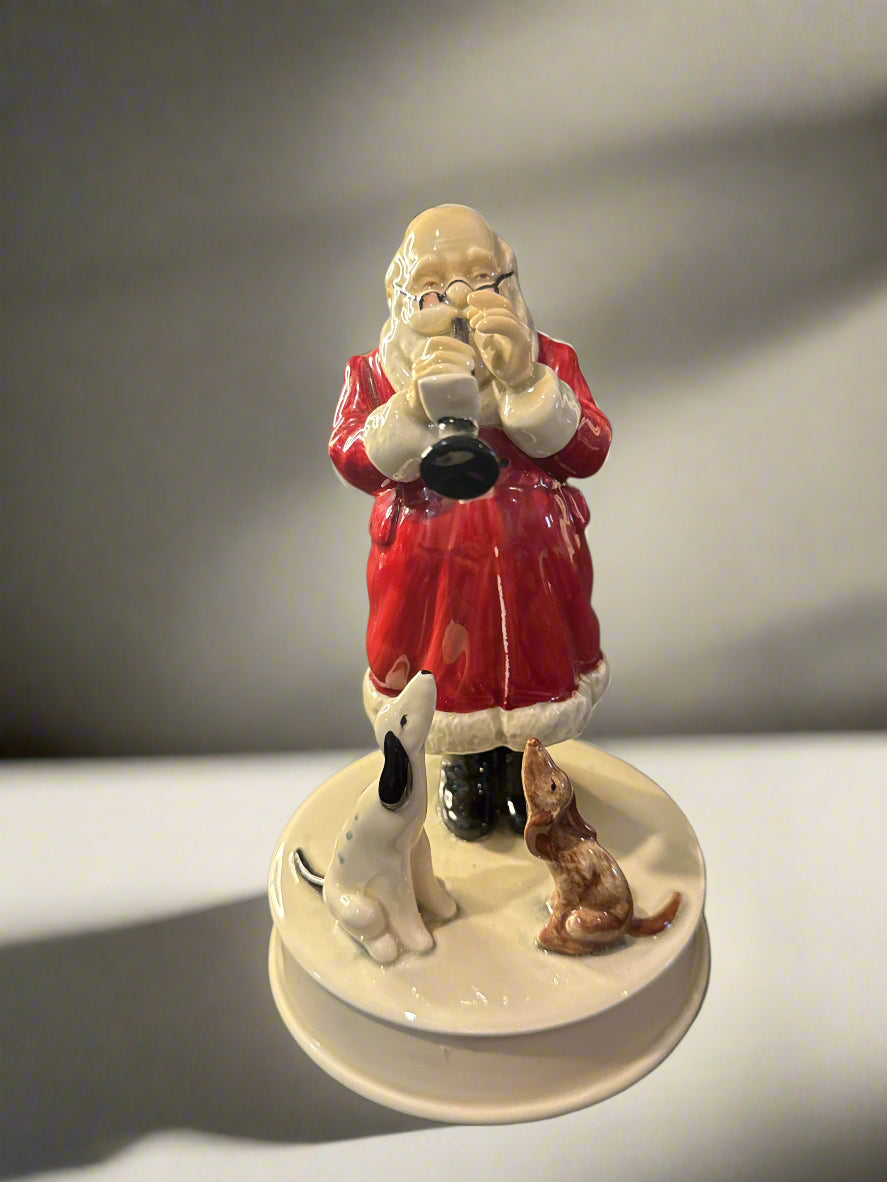Otagiri Classical Santa Music Box w/ Box & Hark! The Herald Angels Sing Hand Painted